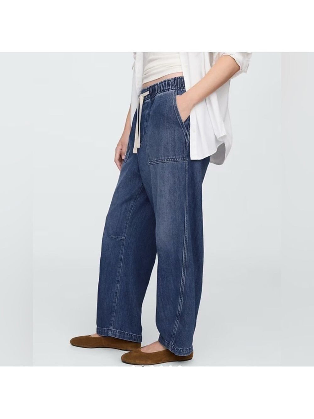 Gap Dark Wash Denim Utility Pull-On Barrel Jeans Nwt Beachy Boho Spring Xl